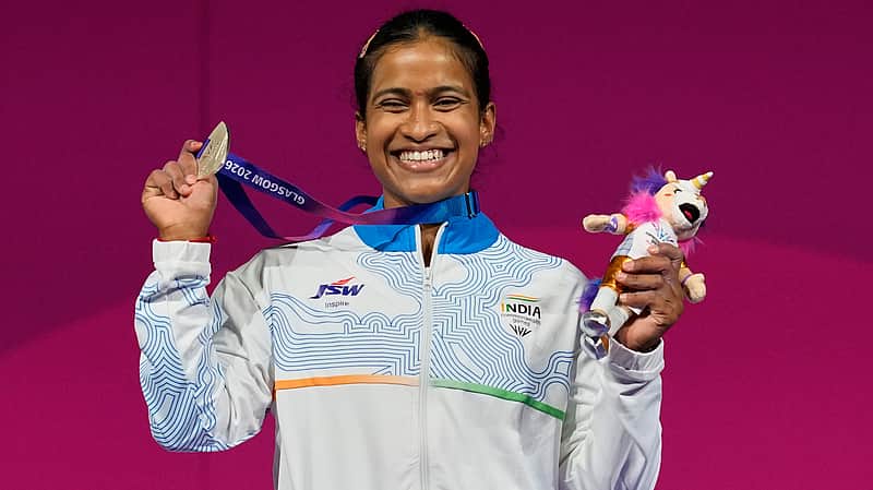 Gyaneshwari Yadav overjoyed after winning a silver medal in weightlifting.