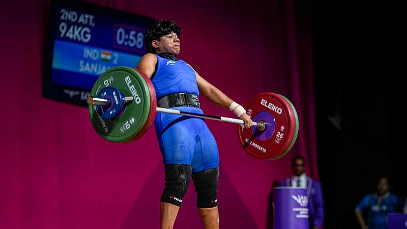 Glasgow: India's Sanjana competes in the women's 77kg weightlifting event at the 23rd Commonwealth Games, in Glasgow, Scotland, Wednesday, July 29, 2026. (PTI Photo/Ravi Choudhary) (PTI07_29_2026_000238A) *** Local Caption ***