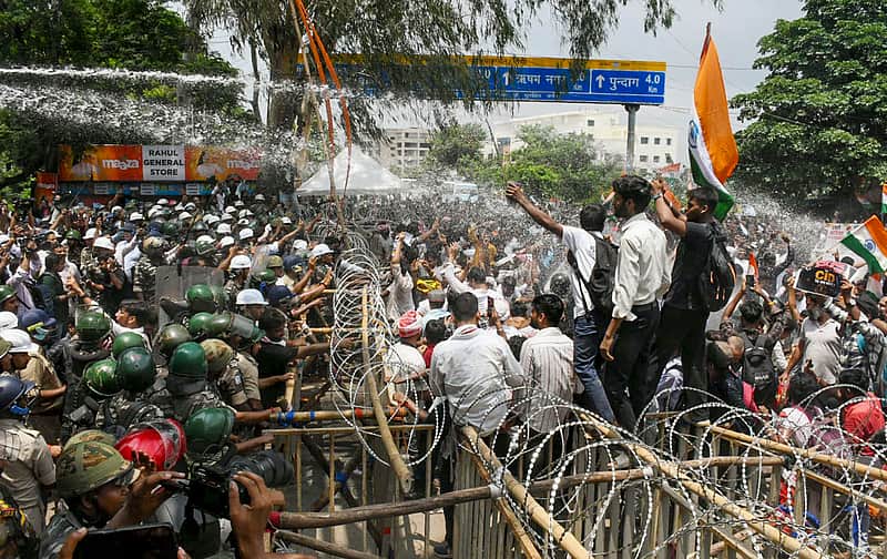 While spraying water at the students