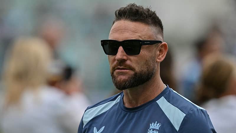 England's head coach Brendon McCullum is pictured on the opening day of the second cricket Test match between England and New Zealand at The Oval in London on June 17, 2026. (Photo by Glyn KIRK / AFP) / RESTRICTED TO EDITORIAL USE. NO ASSOCIATION WITH DIRECT COMPETITOR OF SPONSOR, PARTNER, OR SUPPLIER OF THE ECB