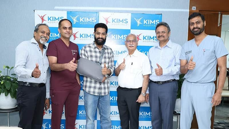Jr. NTR with hospital staff after the surgery.