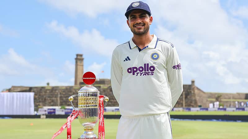 Indian team captain Shubman Gill posing with the trophy.