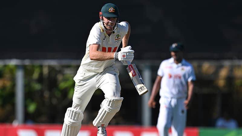 Cameron Green of Australia makes a run during play on day three of the first cricket test against Bangladesh in Darwin, Australia, Saturday, Aug.15, 2026, (James Ross/AAPImage via AP)