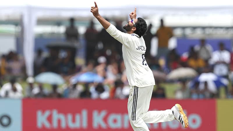 Ravindra Jadeja delighted after taking a wicket.