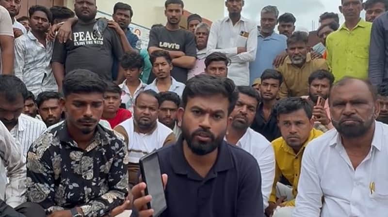 Abhijit Deepke with the people at the protest site.