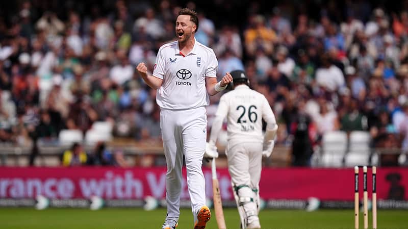 England fast bowler Ollie Robinson delighted after taking a wicket.