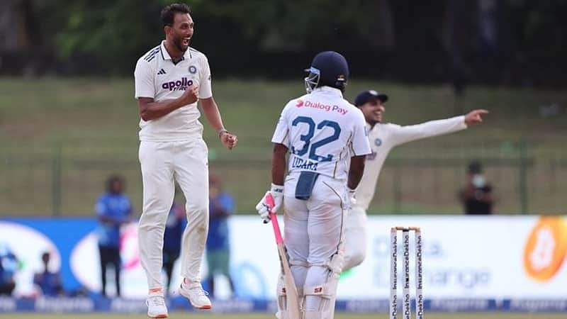 Prasidh Krishna delighted after taking a wicket.