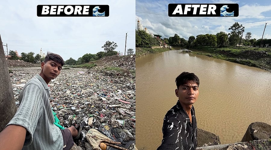 Pittu Singh, a student, cleaned the river all by himself.