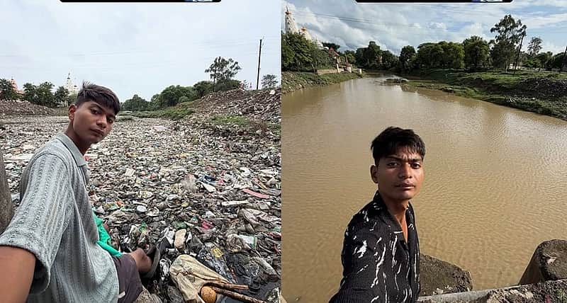 Pittu Singh, a student, cleaned the river all by himself.