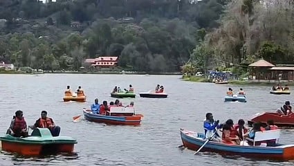 கொடைக்கானல் பைன்பாரஸ்ட் பகுதியில் காணப்பட்ட சுற்றுலாப் பயணிகள்.