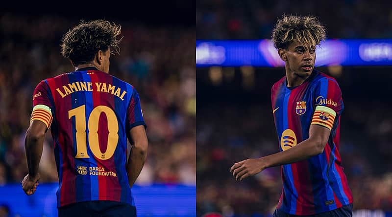 Lamine Yamal with the Barcelona captain's armband.