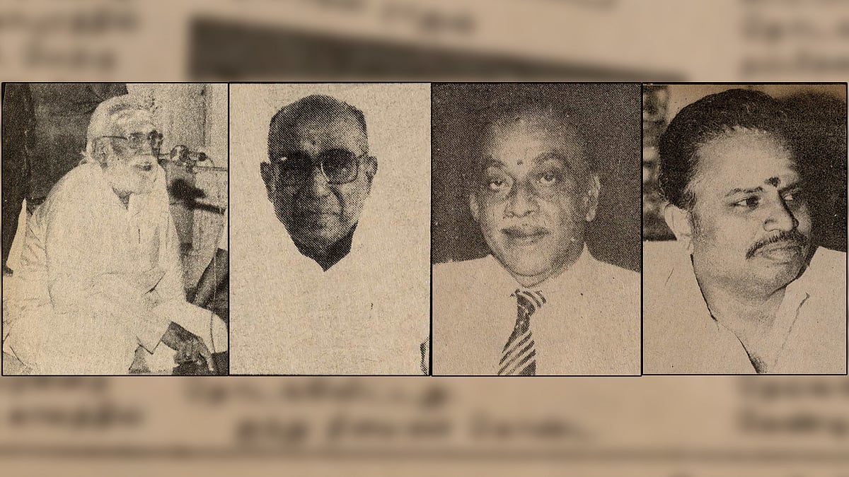 (இடமிருந்து) கி. பழநியப்பனார், லெ. நாராயணன் செட்டியார், பழனிவேல் ராஜன், கனகய்யா...