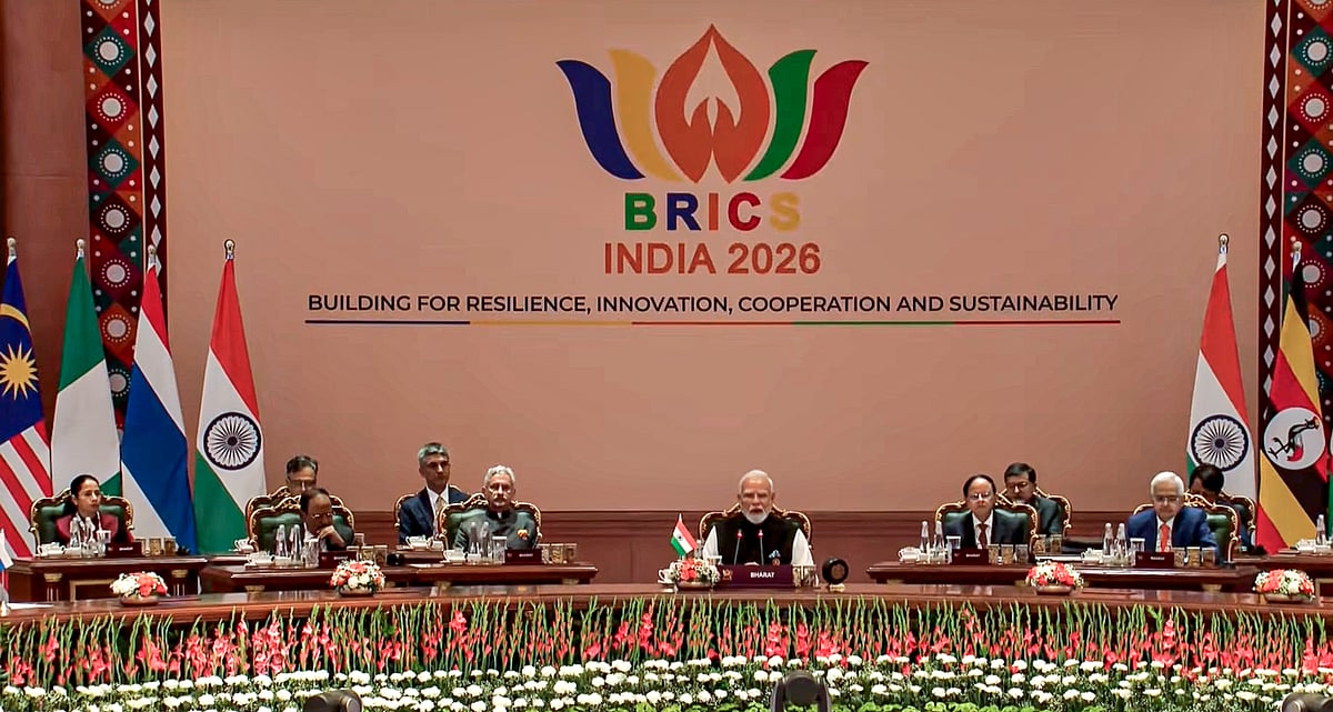 பாரத் மண்டபத்தில் நடைபெற்ற 18வது பிரிக்ஸ் உச்சிமாநாட்டில் உரையாற்றும் பிரதமர் நரேந்திர மோடி.