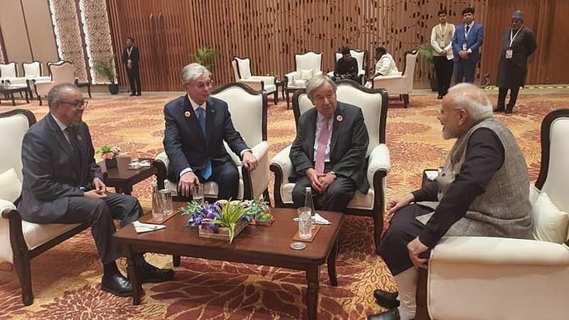 Prime Minister Narendra Modi with the Director-General of the World Health Organization and others.