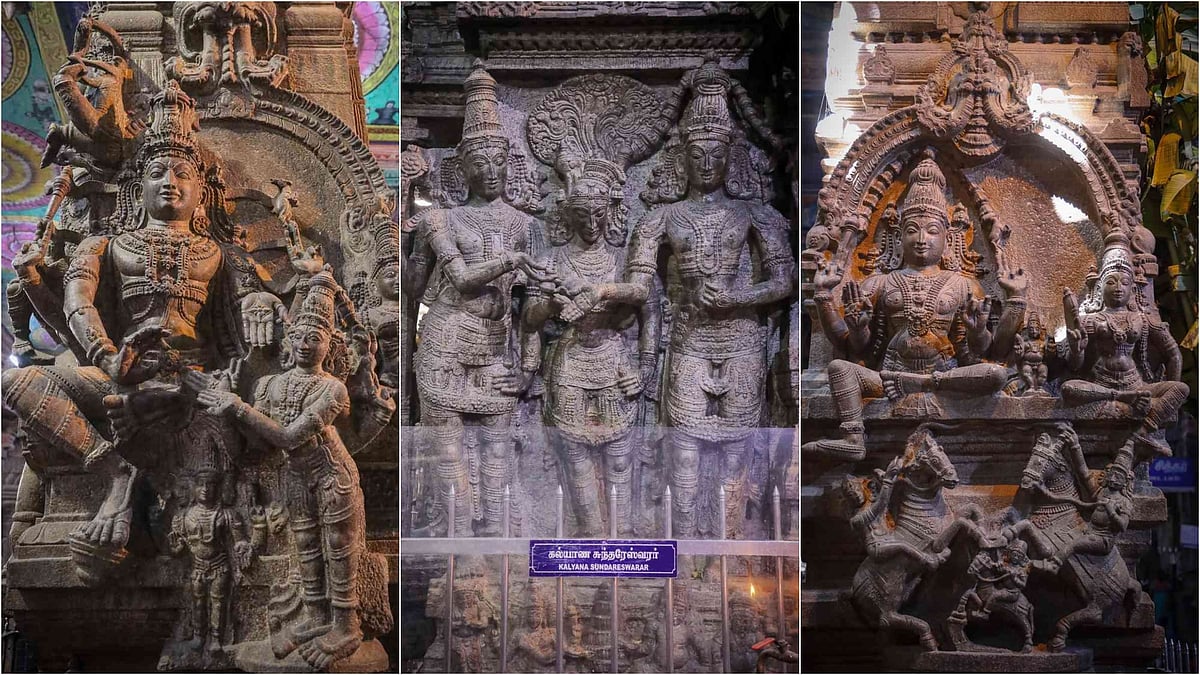 மதுரை மீனாட்சி அம்மன் கோயில் - கம்பத்தடி மண்டப சிற்பங்கள்!  
