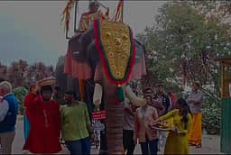 தனியாா் கல்லூரியில் ரோபோ யானை மீது வலம் வந்த விநாயகா்