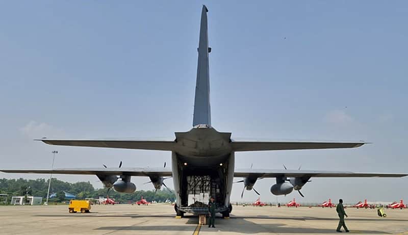 The aircraft carrying relief supplies.