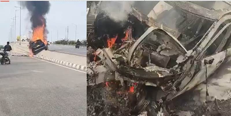 Doctor burnt alive as car catches fire after hitting divider in Telangana