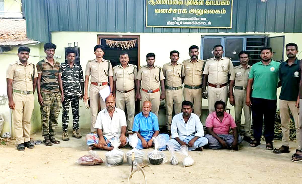 கடமான் கொம்பு, இறைச்சி பதுக்கிய 4 போ் கைது