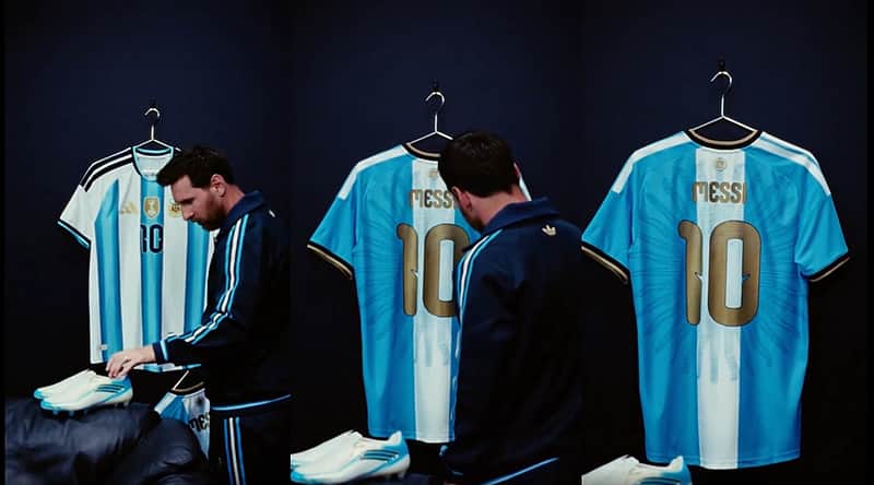 Messi unveils the jersey for the final match.