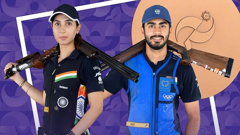 Medal winners in the mixed team skeet shooting event.