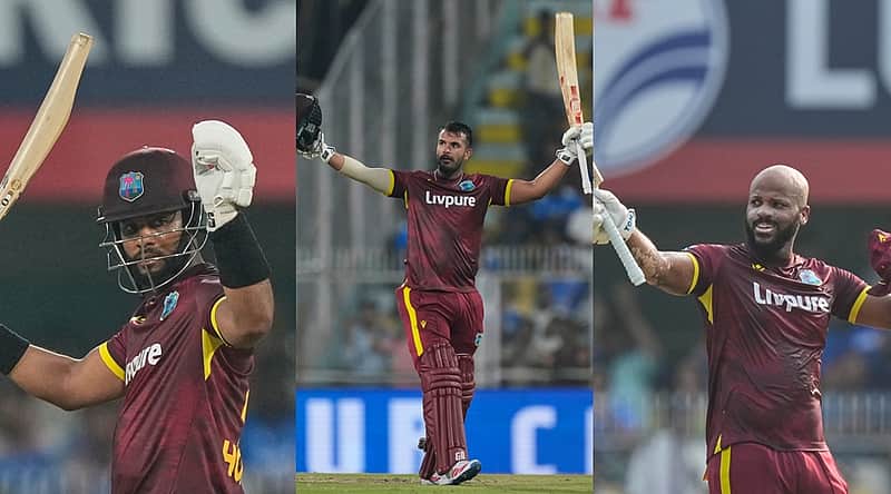 Three West Indies players who scored centuries.