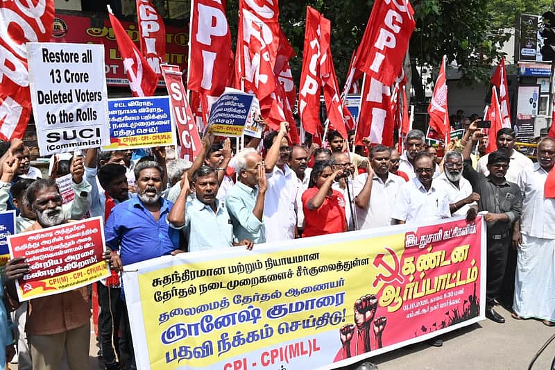 Communist parties stage protest demanding the removal of Gyanesh Kumar