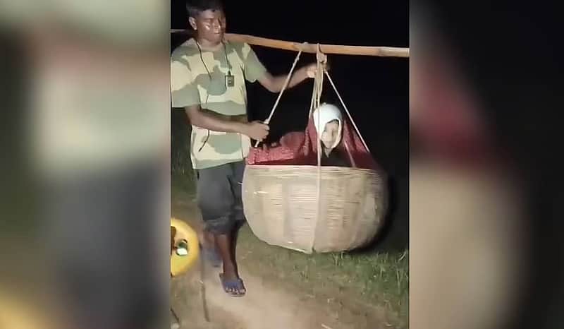 Pregnant woman carried on 'bahangi' as damaged road prevents ambulance from reaching Jharkhand village