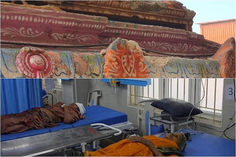 Four devotees injured in tiruttani temple Statues collapse