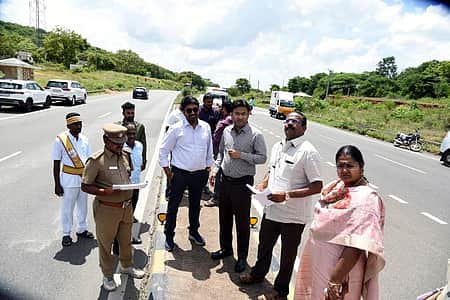 அடிக்கடி விபத்து நடைபெறும்
மேலூா் தேசிய நெடுஞ்சாலையில் ஆட்சியா் ஆய்வு