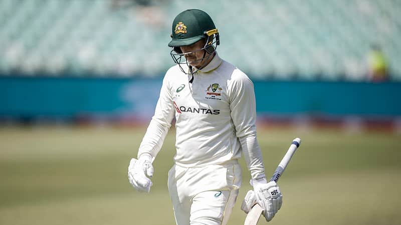Australia's Nic Maddinson walks back to the pavilion after his dismissal on day one of the first Test match between South Africa and Australia at the Kingsmead stadium in Durban on October 9, 2026. (Photo by Marco Longari / AFP)
