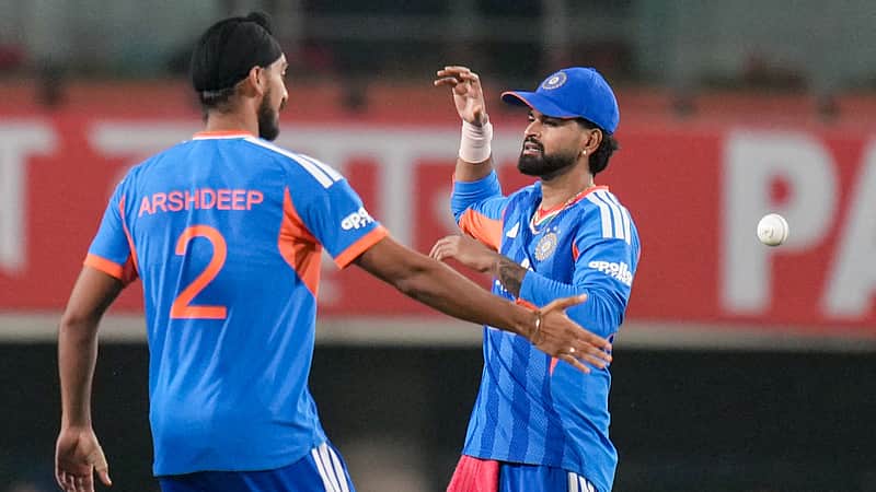 Ranchi: India's captain Shreyas Iyer, right, celebrates with Arshdeep Singh after the wicket of West Indies' Kamil Pooran during the second T20I cricket match of a series between India and West Indies, in Ranchi, Jharkhand, Friday, Oct. 9, 2026. (PTI Photo/Salman Ali)(PTI10_09_2026_000499B