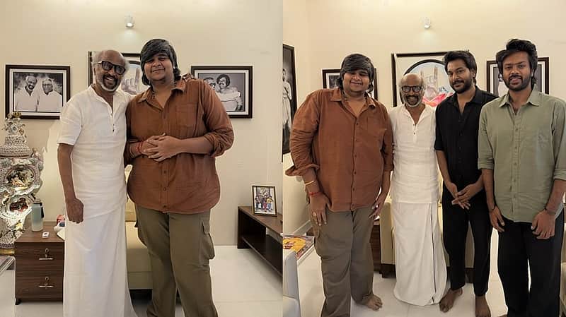 Actor Rajinikanth with the 'Dorothy' film crew.