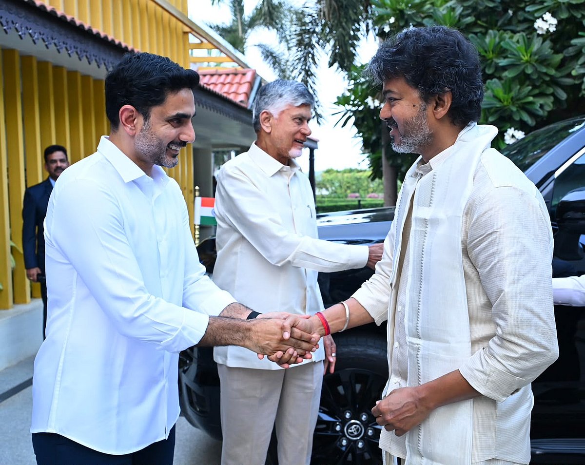 முதல்வர் விஜய்யை வரவேற்கும் நாரா லோகேஷ்