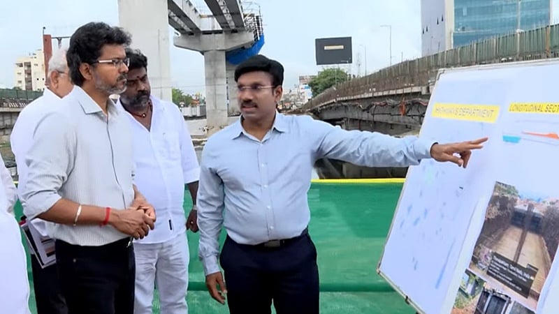 சென்னை ஒக்கியம் மடுவு பகுதியில் மழைநீர் வடிகால் பணிகள்: முதல்வர் விஜய் ஆய்வு!