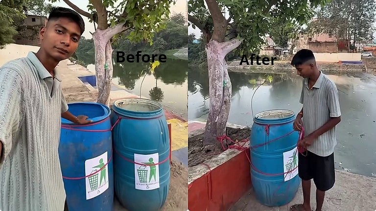 ஆற்றைச் சுத்தம் செய்த மாணவருக்கு இதுதான் தண்டனையா? குப்பைத் தொட்டியையும் விட்டுவைக்கவில்லை...