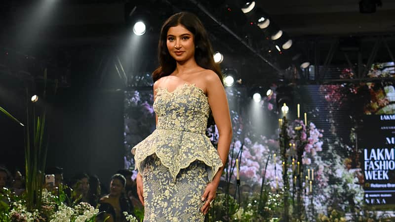 New Delhi: Actor Sara Arjun presents designer Anushree Reddy's collection 'MAYA' during the Lakme Fashion Week x FDCI, in New Delhi, Friday, Oct. 16, 2026. (PTI Photo/Rushikesh More)