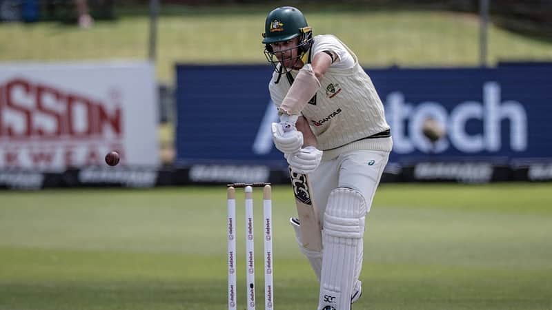 Australia's Scott Boland plays a shot on day five of the second Test match between South Africa and Australia at St Georges Park in Gqeberha on October 22, 2026.