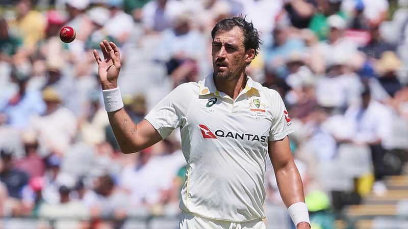 Australia's Mitchell Starc prepares to bowl on day one of the third cricket test match between South Africa and Australia in Cape Town, South Africa, Tuesday, Oct. 27, 2026. (AP Photo/Halden Krog)