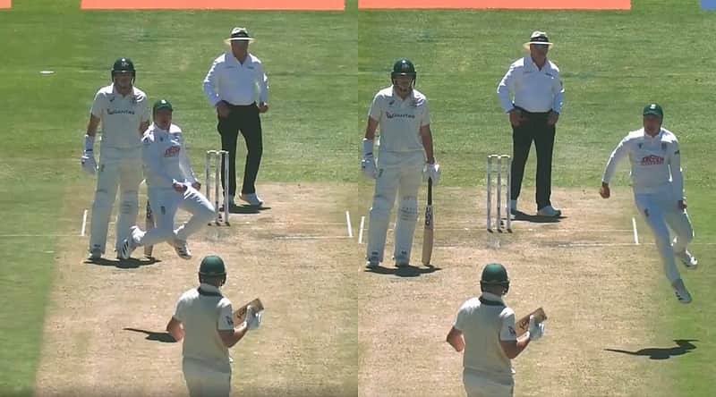 Breetzke's crossed the pitch to celebrate Labuschagne's wicket