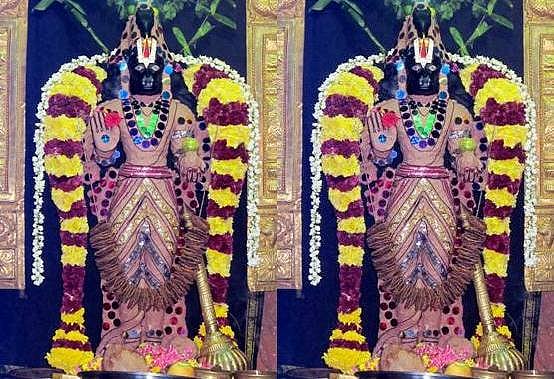 சந்தனக்காப்பு அலங்காரத்தில் காரைக்கால் பஞ்சமுக ஆஞ்சநேயர்