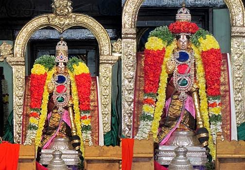 காரைக்கால் பெருமாள்: முத்து கிரீடம், அடுக்கு பதக்கங்களில்!