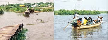 மரப்பாலம் இடிந்தது: தொடரும் படகுப் பயணம்