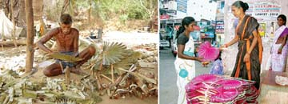 மும்முரமான விற்பனையில் பனை ஓலை விசிறிகள்