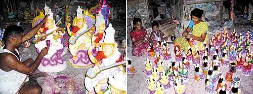 காஞ்சிபுரத்தில் தயாராகும் நவராத்திரி பொம்மைகள்