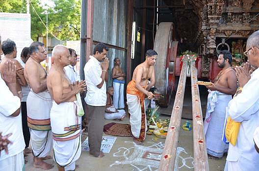 ஸ்ரீஆண்டாள் ஆடிப்பூர உற்சவம்: முகூர்த்தக்கால் நடும் நிகழ்ச்சி