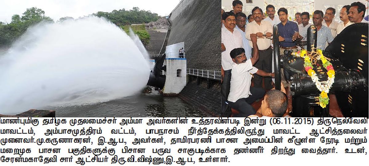 பிசான சாகுபடிக்கு பாபநாசம் அணைத் திறப்பு: 86,107 ஏக்கர் பயன்பெறும்