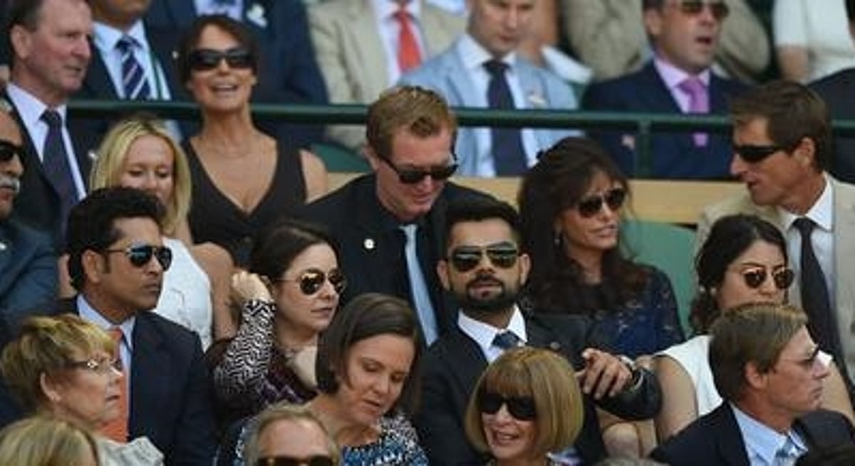 சச்சினுடன் இணைந்து விம்பிள்டன் போட்டியை ரசித்த கோலி - அனுஷ்கா ஜோடி!