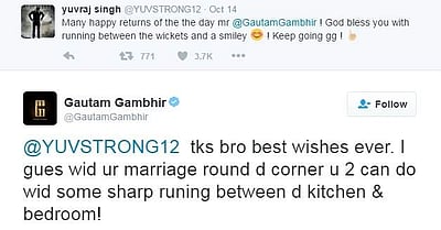 'நல்லா ஒடுங்க' : டிவிட்டரில்  யுவராஜ், கம்பீர் 'கலகல'!