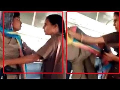 டிக்கெட் கேட்ட பெண் நடத்துநர்; கும்மாங்குத்து விட்ட பெண் காவலர் (விடியோ)